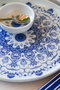 Hermia Juego de desayuno de porcelana 14 piezas blanco y azul
